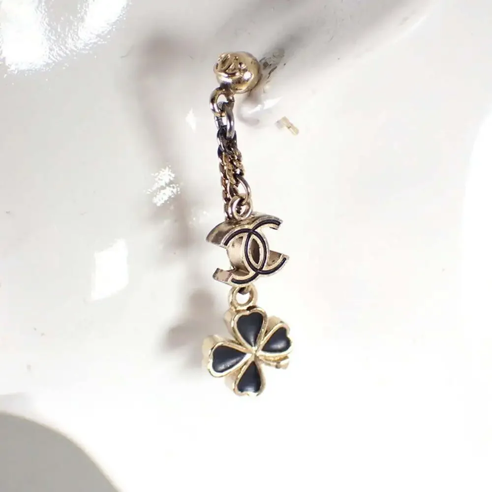 CHANEL Authentic Gold Logo Earrings
